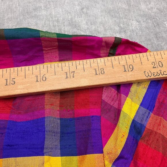 Ishyu Blouse Women‎ 14 Pink Blue Red Madras Plaid Gold Buttons Party Hong Kong - Picture 6 of 11